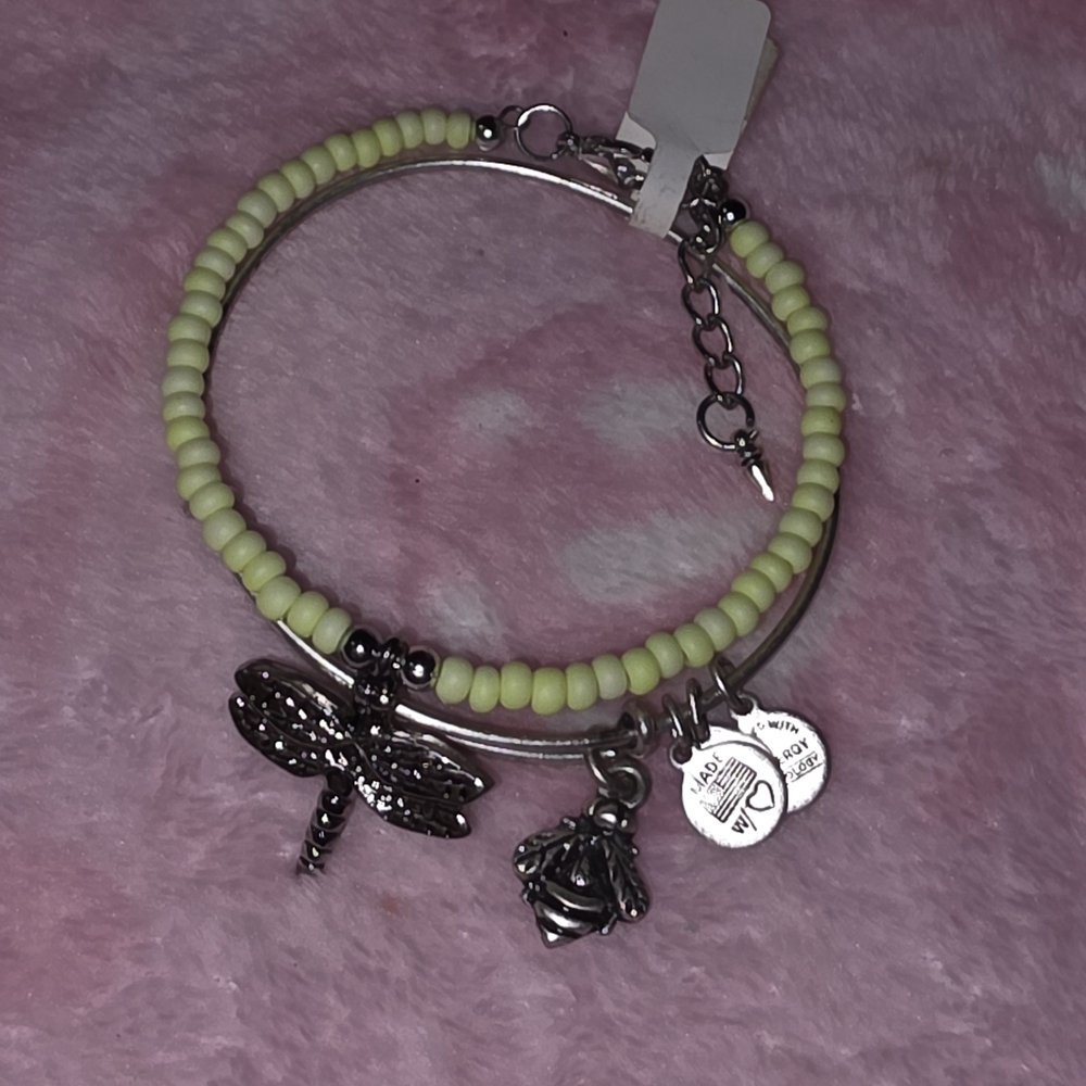 Silver Charm Bracelet with Cream Beads